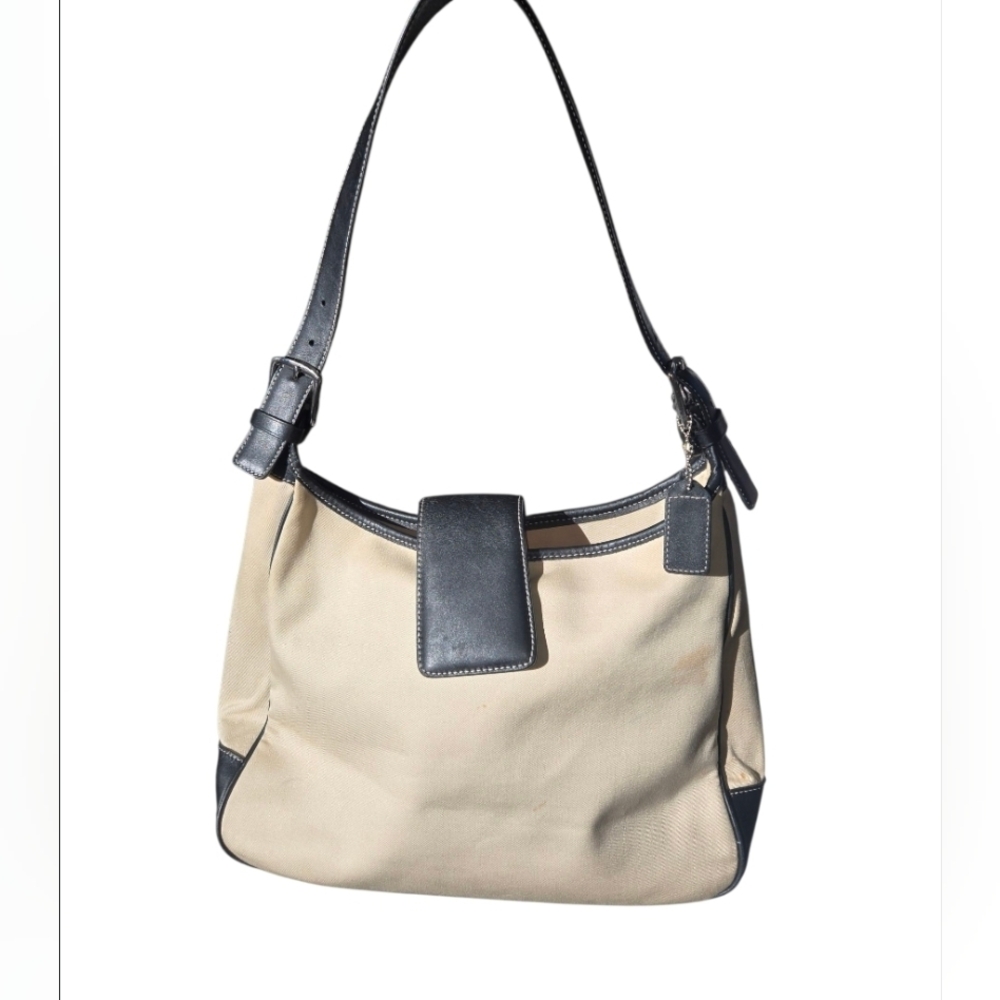 Hamptons Shoulder Bag Canvas & Black Leather LOK-7701